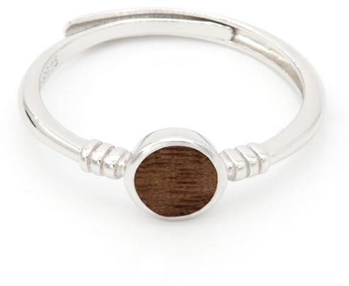NaturSchatulle Holzschmuck Circle Ring Holz aus 925 Silber Verstellbar Holzring mit Holzeinlage Schmuck Geschenk für Frauen
