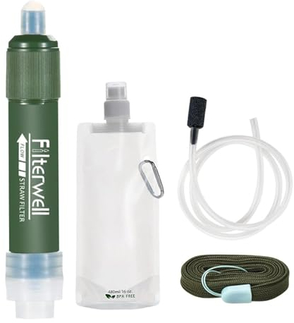 Personal Water Filter with Straw, Camping Water Purifier, Portable Water Filtration Straw Survival Water Purifier 99.99% Removal Rate of Bacteria Emergency Gear for Traveling Camping