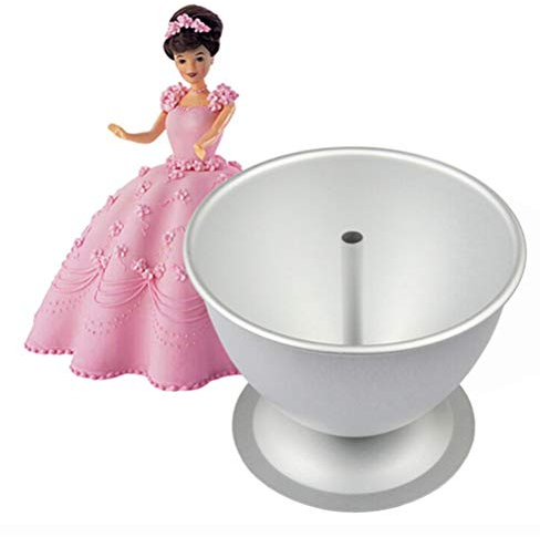 Ensemble de Moules à Gâteau en Robe de Princesse de 8 Pouces, Poêle à Pâtisserie Amovible pour Gâteau Décoratif en Forme de Jupe de Princesse (Argent)