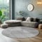 Hochflor Rund Teppich Wohnzimmer Küchenteppich Schlafzimmer Läufer Flur Skandi Boho Teppich 3D Design Flauschig Weich, Größe: 120 x 120 cm Farbe: Silber