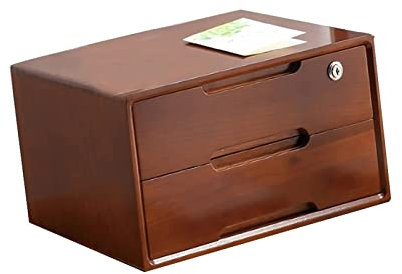 HSOYGE Desktop File Cabinet - Desktop Storage Box With Drawers, Wood Makeup Storage Drawers Cabinet, Desktop Storage Box With Lockable Drawers, Laptop Stand Wooden Storage Shelf