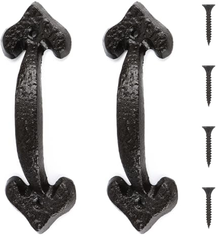 Wvu & Wvo Robuste Türgriffe aus Gusseisen, 2 Stück Scheunentor Griff, Dunkelbraun Gusseisen Schiebetürgriff, 17cm Long,Für Schuppentüren, Garagen, Schränke, Außentür