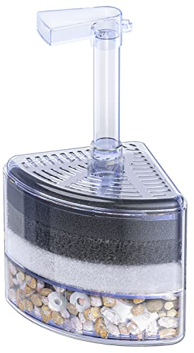 Pawfly Aquarium Eckschwammfilter Quiet Betta Fry Garnelen und kleine Fische Bio Schaumstofffilter mit Natursteinen Kies und Keramik Ringe für Aquarien bis zu 120 L (Luftpumpe Nicht enthalten)