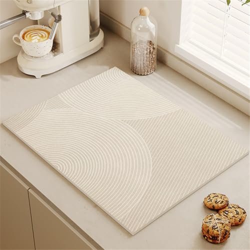 Highdi Tapis Égouttoir Vaisselle Absorbant, Tapis de Machine à Café Séchage Rapide, Tapis Évier Cuisine, Tapis de Séchage Vaisselle Antidérapant pour Bar à Café (30x40cm,texture courbe 7)