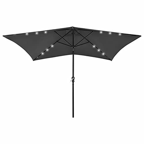qohoio Parasol avec LED et mât en acier Anthracite 2x3 m Parasol De Jardin Exterieur,Protection Uv,Parasol,