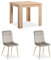 Homestyle4u Esstisch 2 Personen Polster Samt Creme 80x80 Essgruppe mit 2 Stühlen Holz Natur Polstersessel Esszimmergruppe