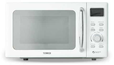 Tower T24041WHT Digital Microwave with Sleek Mirror Door, 800W, 20L, White & Chrome