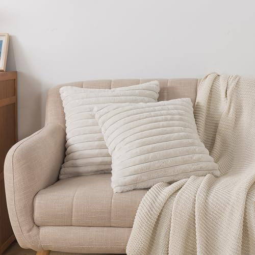 RongRongIN Plüsch Kissenbezüge 40x40 cm 2er Set – Weiß Flauschig Zierkissenbezug, Weich Warm Künstlich Pelz Luxus Kissenhülle für Schlafzimmer Wohnzimmer Sofa Couch Bett Auto Dekorativ Kissenbezug