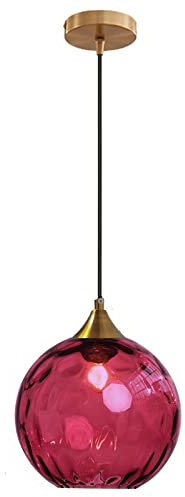 MZStech 20cm Rouge vin Globe en verre Suspension Base en bronze doré avec boule de verre Lampe de plafond suspendue pour îlot de cuisine, salle à manger et table de chevet (Rouge vin)