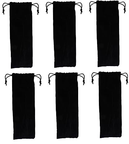 Ciieeo 6pcs Black Flannel Straw Carrying Case Drawstring Pouch for Stainless Steel Reusable Straws Portable Storage Bag for and Camping