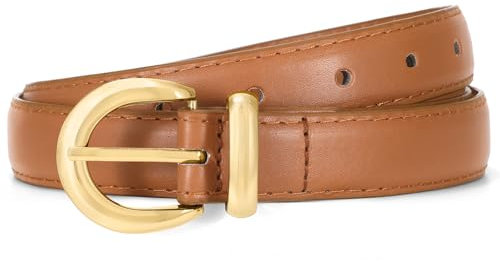 Waist Wow Skinny Gürtel für Damen aus Kunstleder | Mode Schmaler Ledergürtel mit Gold Schnalle für Jeans, Hosen & Kleider, Braun, S