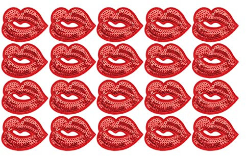 Red Kiss Lips Embroidered Patch, 20PCS Lip Shape Iron on Sewing Applique Stickers Patch Red Lips Lipstick Cute Cartoon Patches