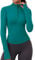 iWoo Sport T-Shirt Damen Sportshirt Gym Top Langarmshirt Half Zip Sportjacke Sweatshirt Funktionsshirt Langarm Laufshirt für Fitness Winter Sport Oberteile Blau Grün XS