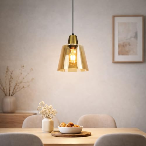 ZMH Pendelleuchte Esstisch Hängelampe Glas - Hängeleuchte 1 Flammig Esstischlampe Vintage E27 Pendellampe Schlafzimmer Retro Esszimmerlampe Höhenverstellbar für Küche Wohnzimmer (ohne Leuchtmittel)