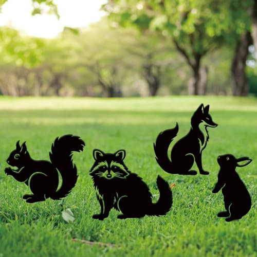 SUPERDANT 4 STK Metall Tiere Gartendekoration Gartenornament Draußen Schwarze Gartenstecker Außendekoration Kaninchen Gartenstecker Metall Für Blumenbeete Gartendeko Rasen Terrasse Geschenk Gärtner