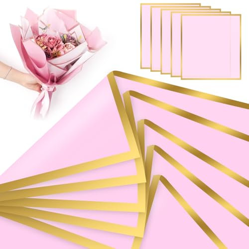 20 Fogli Decorazione Carta da Regalo Rosa, 56x54cm Impermeabile Carta Regalo per Bouquet, Flower Wrapping Paper, Carte per Bouquet Fiori per Matrimoni, Compleanni, Confezione Regal