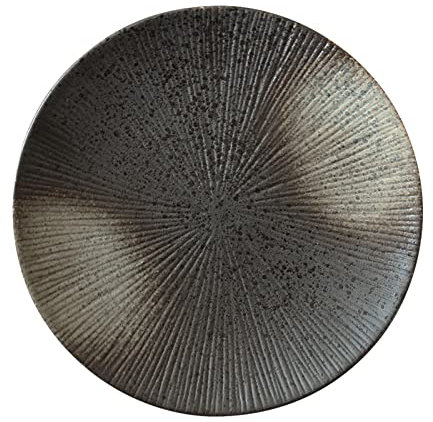 KWMAEEUID Plato De Cerámica, Plato Plano Retro para Cantina De Restaurante De Cocina, Plato Negro con Patrón De Rayas, 20,5 CM / 25,5 CM(Size:25.5 * 25.5 * 3CM,Color:Negro)