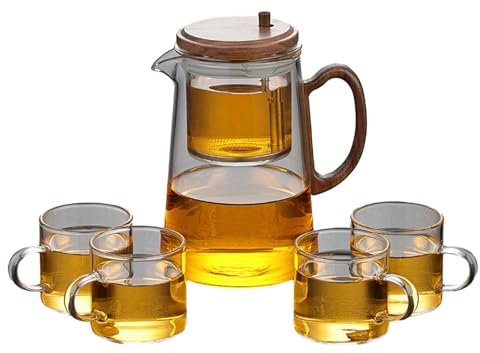 Théière chinoise élégante pour séparer le thé – Transparent 900 ml + 4 tasses