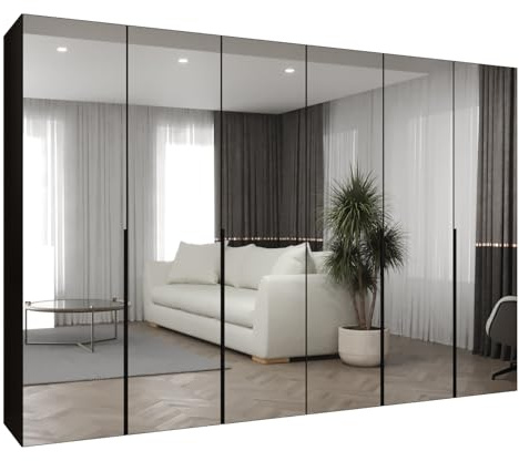 MEBLE KRYSPOL - Kleiderschrank mit Spiegel - Drehtürenschrank - Schrank 300 x 202 x 52 cm - Garderobenschrank Schlafzimmer, Flur, Jugendzimmer - Schwarz, Griff Schwarz - Alicante 3
