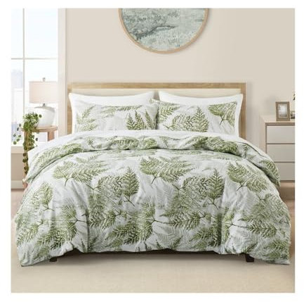 Lizhuzhuzs28 Duvet Cover Set 3 Pieces Green Ferns Plant Duvet Cover Set, Soft and Easy Care Reversible Quilt Cover Bedding Set Duvet Cover(EU Double(200x200cm))