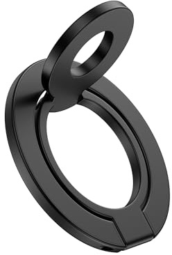 Phone Ring Holder Grip with Dual-Side Magnets, Universal Magnetic Kickstand | Wireless Charging Friendly, Foldable Stand for iPhone 17e 17 16 Pro, Samsung, Case, Desk, Car Mount, MagSafe Compatible-Black