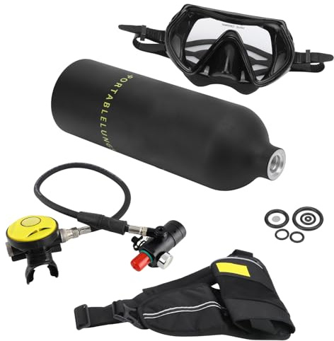 Acouto DIDEEP 1L Mini Scuba Tank Juego con Válvula de para Buceo Submarino, Kit de Botellas de Oxígeno Gear Portátil para Buzos Profesionales y Aficionados (Black)