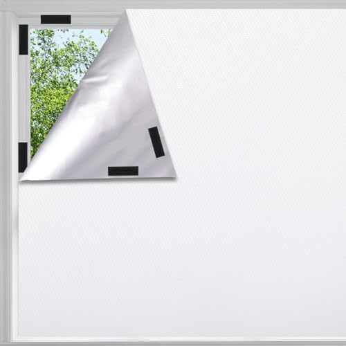 Fenster Verdunkelung 300x148cm 420D Oxford Verdunklungsfolie mit Klett Ohne Bohren Sonnenschutz Hitzeschutz Verdunklungsstoff ragbare Reise Verdunkelungsrollo für Urlaub