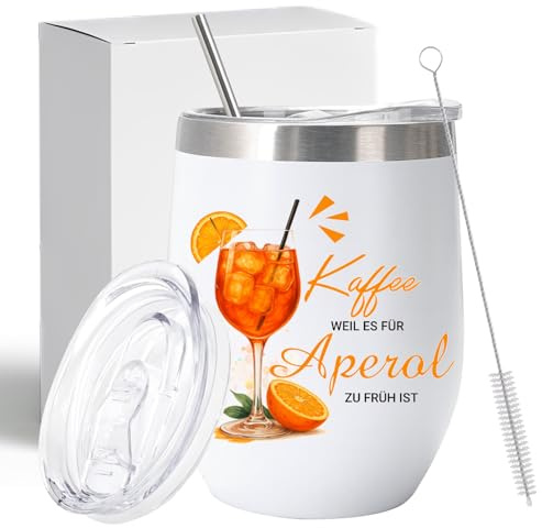Snyvpra Aperol Spritz Macchina a spruzzo in acciaio inox, regalo per vino con caffè perché è per aperol troppo presto (360 ml), colore bianco, regalo per feste per fidanzata e scimmia