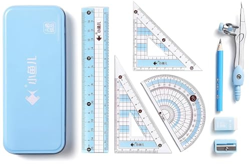 Zirkel Set Geometrieset 13-Teilig mit Zirke, Geodreieck, Lineal, Radiergummi & Spitzer – Mathematik Set im Etui mit Schnellverstellzirkel & Ersatzminen – Ideal für Schule, Uni & Büro