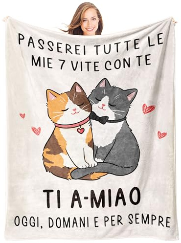 Giftasy Regalo Fidanzata, Regalo Anniversario per Lei Lui - Coperta Flanella Gatta Coppia, Regalo Anniversario Matrimonio, Regalo Compleanno Fidanzamento Natale per Lei, Fidanzata, Moglie(157x132cm)