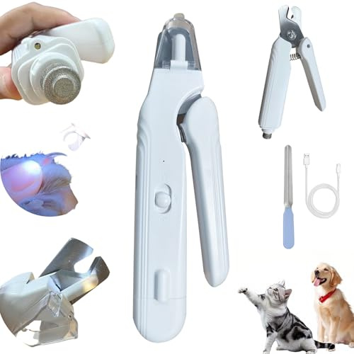 YOMEYOT Dog Nail Clipper with LED Lights Cat Dog Clippers and Dog Nail Grinder Pet Nail Clipper with Type C Rechargeable Pet Nail Trimmer Low Noise Grooming for Large Medium Small Dogs Cats Claws