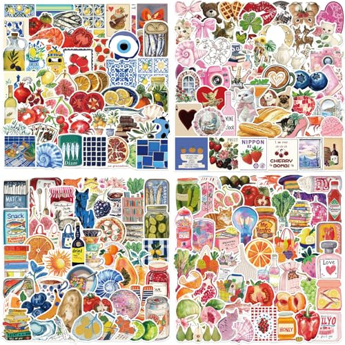 Comforso 200Pcs Vintage Aesthetic Stickers Pack,Waterproof Vinyl Decals with Cute Watercolour Designs for Laptop,Water Bottle,Journaling & Scrapbook,Unique Gift for Girls & Teens (Mediterranean)