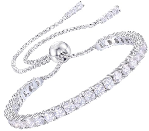 YIMERAIRE Moissanite Tennis Bracelet 925 Sterling Silver Hypoallergenic Adjustable Bracelet Birthday Valentines Gifts For Her/Him