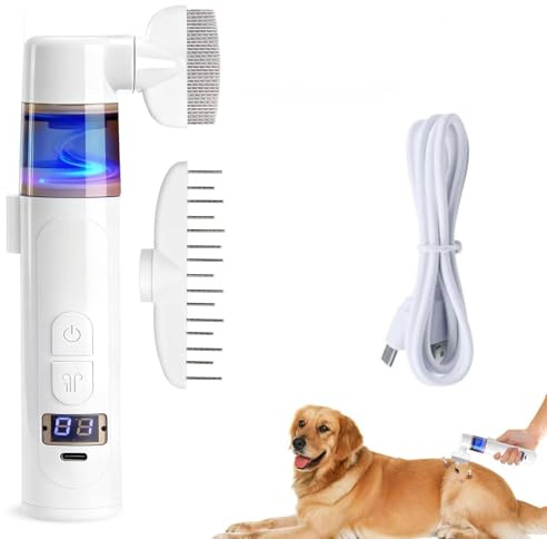 Peigne Anti Poux Electrique Peigne Anti-puces pour Animaux de Compagnie 2 en 1 Aspirateur a Poux Professionnel Poux Outil de Nettoyage Peignes Électrique pour Chat Chien et Personnes (Blanc)