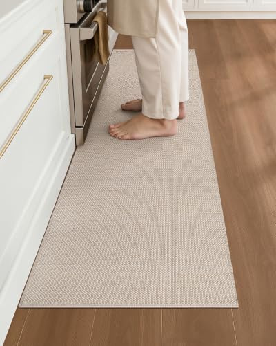 Color&Geometry Alfombra Cocina Lavable Antideslizante, 43x150cm, Beige | 4 mm ultra fina, Alfombra Pasillo Larga tejida, absorbente y fácil de limpiar para cocina, fregadero y pasillo