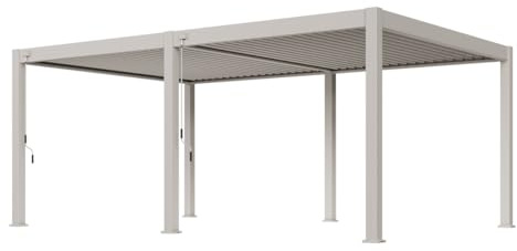 Weide Deluxe Plus | Pergola aus Vollaluminium freistehend | 4 x 6 M | Lamellendach Ivory Sand