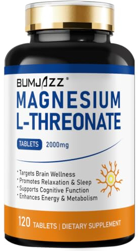 Magnesium L-Treonat-tabletter 2000 mg 120  styck – Stödjer hjärnkognition, minne, fokus, alerthet, vilsam sömn, muskelavslappning och allmänt välbefinnande