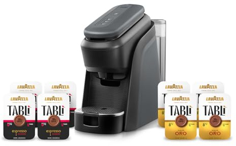 Lavazza, Tablì, Macchina Caffè Creata Esclusivamente per Tab 100% Caffè, con Variety Pack 96 Tab (48 x Qualità Oro, 48 x Espresso Classico), 1450 W, 165 x 330 x 390mm, Nera