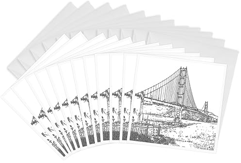 3dRose Golden Gate Bridge San Francisco Line Art Grußkarten, 15,2 x 15,2 cm, 12 Stück (gc_21693_2)