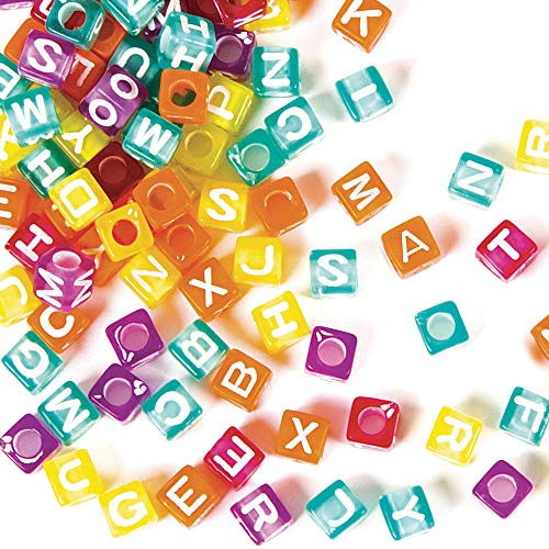 Baker Ross Lot de 450 Perles Cubiques de L'alphabet Violet/Bleu/Rose/Orange/Jaune