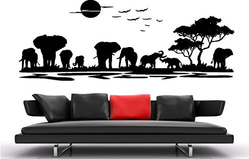 Unbekannt Wandtattoo wandaufkleber Aufkleber Wandsticker Wall Sticker Wohnzimmer Schlafzimmer Kinderzimmer KÜCHE 30 Farben zur Wahl Afrika Landschaft Tier Baum waf21