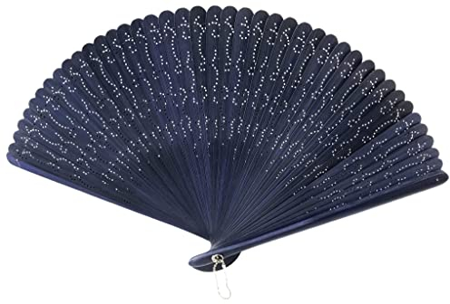 FANSOF.FANS Handheld Folding Fan Bamboo Ribs for Women Girls Fans Hand Held HQF17 (Royal Navy Blue)