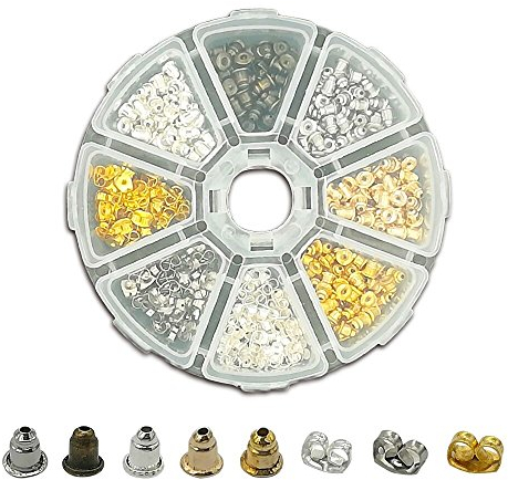 Bornfeel Tuercas Pendientes 8 en 1 Kit Pendientes Tapon 400 Pieza Topes para Pendientes para el Accesorios de Joyería Oro Plata Bronce Forma de Mariposa & Bala