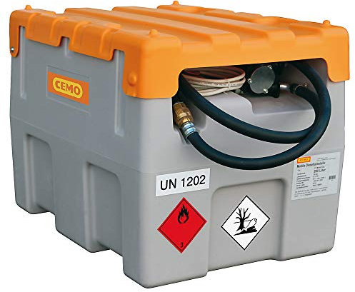 CEMO | DT-Mobil Easy Diesel-Tankanlage | Inhalt 200 l | mit Elektropumpe 24 V | 40 l/min | Automatik-Zapfpistole und Klappdeckel.