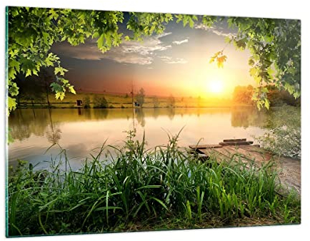 Wandbilder Dekoration Wohnzimmer Brücke See Bilder auf Glas 120x80cm Glasbild Schlafzimmer Küche Deko Wand Kunstdruck Art Groß XXL Wanddeko Bild im Glas Modern Wall Decor Glasdruck GAA120x80-3914
