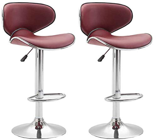 CLP 2er Set Barhocker Las Vegas Mit Kunstlederbezug I Höhenverstellbarer Barstuhl Mit Fußstütze, Farbe:Bordeauxrot, Gestell Farbe:Chrom