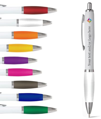 stika.co Contour Werbe Stifte, Kugelschreiber Gummi Personalisierte Stifte, Büro, Schule, Veranstaltung mit Ihrem Text/Logo (Weiß, 120 Stifte)