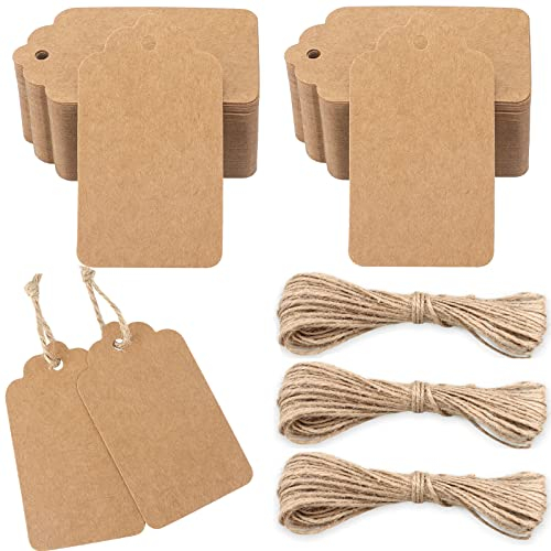 G2PLUS 200 Stück Kraftpapier Anhänger,Geschenkanhänger,Etiketten aus Kraftpapier 7x4CM Anhänger Papier Kraftpapier Etiketten Tags Braun für Valentinstag Hochzeit Geschenke