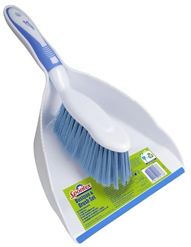 Pelle et balayette Spontex | Balayette grande capacité | Poils durables et rebord souple en caoutchouc | Compact | Design léger