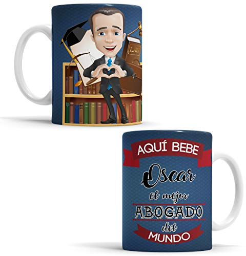 OyC Original y Creativo Taza para Abogado - Taza Aquí Bebe el Mejor Abogado del Mundo/Taza aqui Bebe un Super Abogado - Taza con Frase y Dibujo Personalizada con Nombre (Abogado)